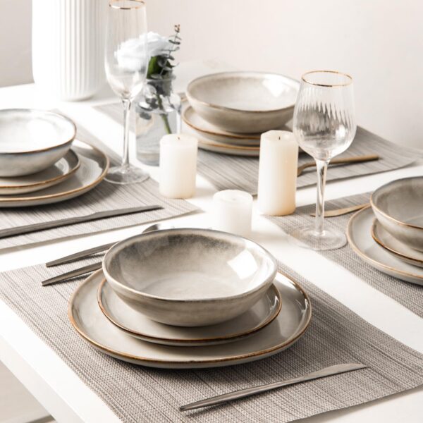 AmorArc Ceramic Dinnerware Sets,Handmade Reactive Glaze Stoneware Plates and Bowls Set,Highly Chip and Crack Resistant  Dishwasher & Microwave Safe,Service for 8 Dishes Set