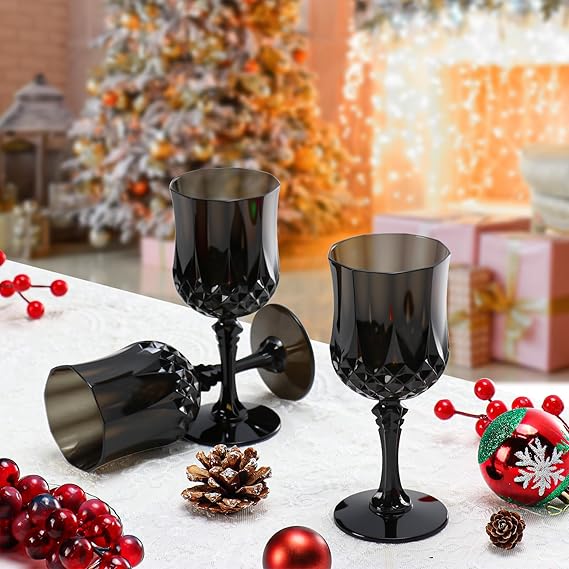 XUWAIDSGN 7oz Plastic Vintage Wine Glasses Drinking Glasses Black
