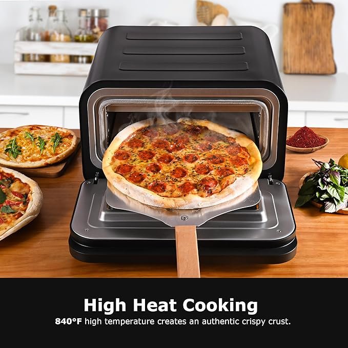 Pizza Oven Indoor, Makes 12 Inch Pizzas in 90 Seconds, 840°F Countertop Electric Pizza Maker with 6 Preset Modes, Pizza Stone, Peel & Touchscreen Controls - Stainless Steel - Image 4