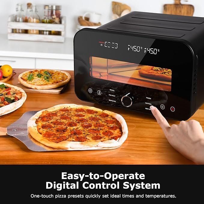 Pizza Oven Indoor, Makes 12 Inch Pizzas in 90 Seconds, 840°F Countertop Electric Pizza Maker with 6 Preset Modes, Pizza Stone, Peel & Touchscreen Controls - Stainless Steel - Image 5