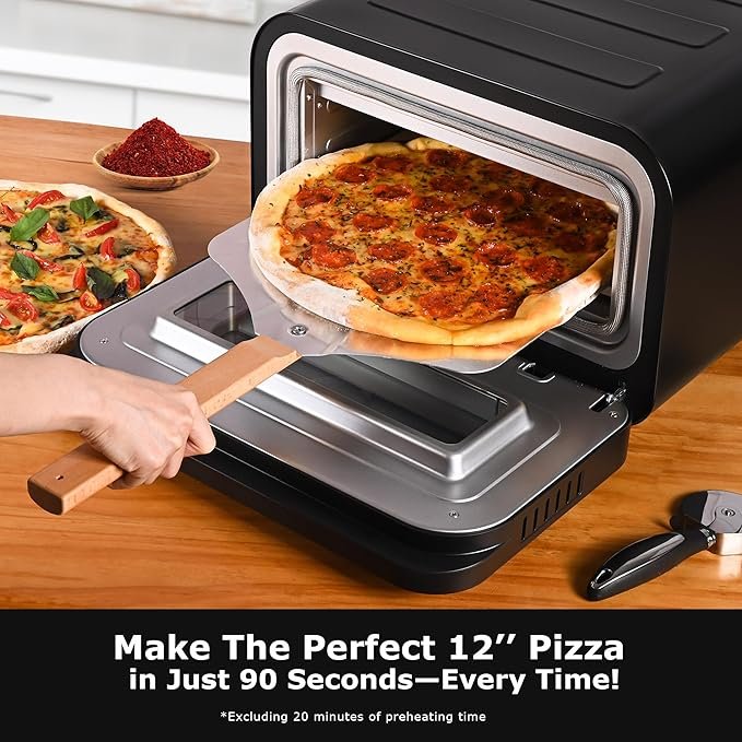 Pizza Oven Indoor, Makes 12 Inch Pizzas in 90 Seconds, 840°F Countertop Electric Pizza Maker with 6 Preset Modes, Pizza Stone, Peel & Touchscreen Controls - Stainless Steel - Image 6
