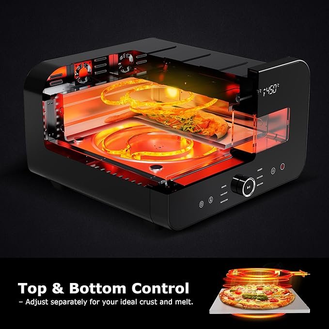 Pizza Oven Indoor, Makes 12 Inch Pizzas in 90 Seconds, 840°F Countertop Electric Pizza Maker with 6 Preset Modes, Pizza Stone, Peel & Touchscreen Controls - Stainless Steel - Image 7