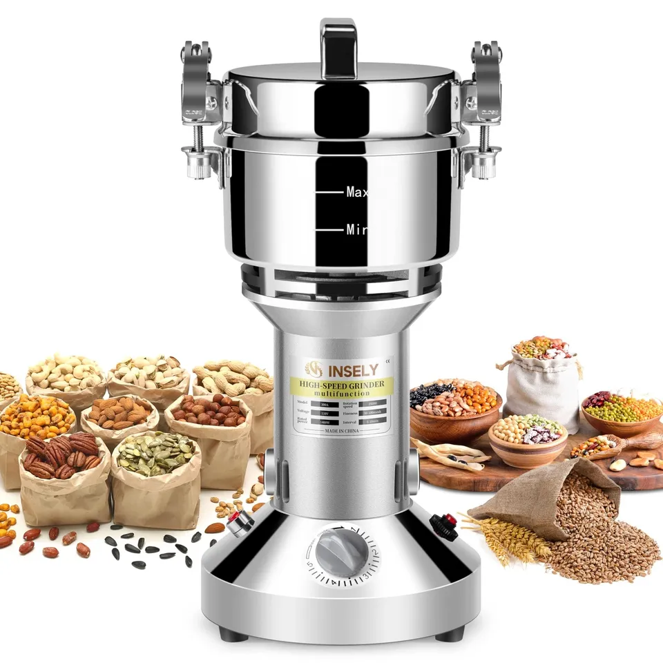 Grain Mill Grinder 300g High Speed Food Grain Mill Stainless Steel Seeds Flour Nut Pill Wheat Corn Herbs Spices & Seasonings Dry Grinder Electric Machine Grinder for Kitchen