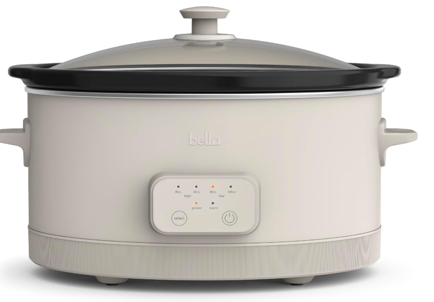 bella 6.0 Qt Programmable Slow Cooker, Ceramic Nonstick Coating, Adjustable Temperature & Cooking Times, Dishwasher Safe Stoneware Pot & Tempered Glass Lid, Tangle Free Cord Wrap, Oatmilk