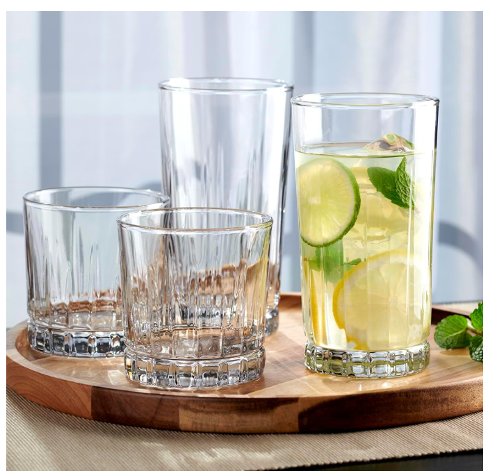 Anchor Hocking Anniston Drinking Glasses Set 16 Piece Set (8 Rocks Glasses & 8 Tumbler Glasses)