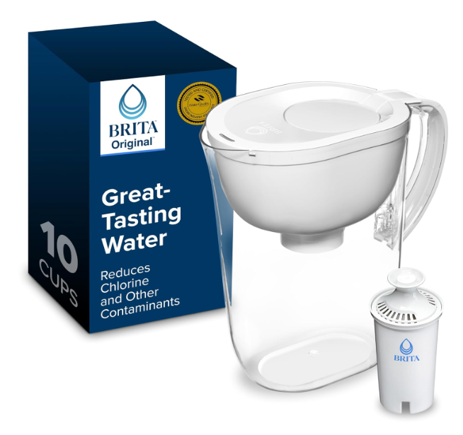 Brita Large Water Filter Pitcher for Tap and Drinking Water, Includes 1 Standard Filter, BPA-Free, Lasts Two Months, 10-Cup Capacity, Bright White