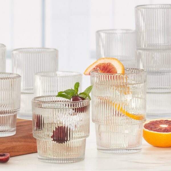Anchor Hocking Anniston Drinking Glasses Set 16 Piece Set (8 Rocks Glasses & 8 Tumbler Glasses)