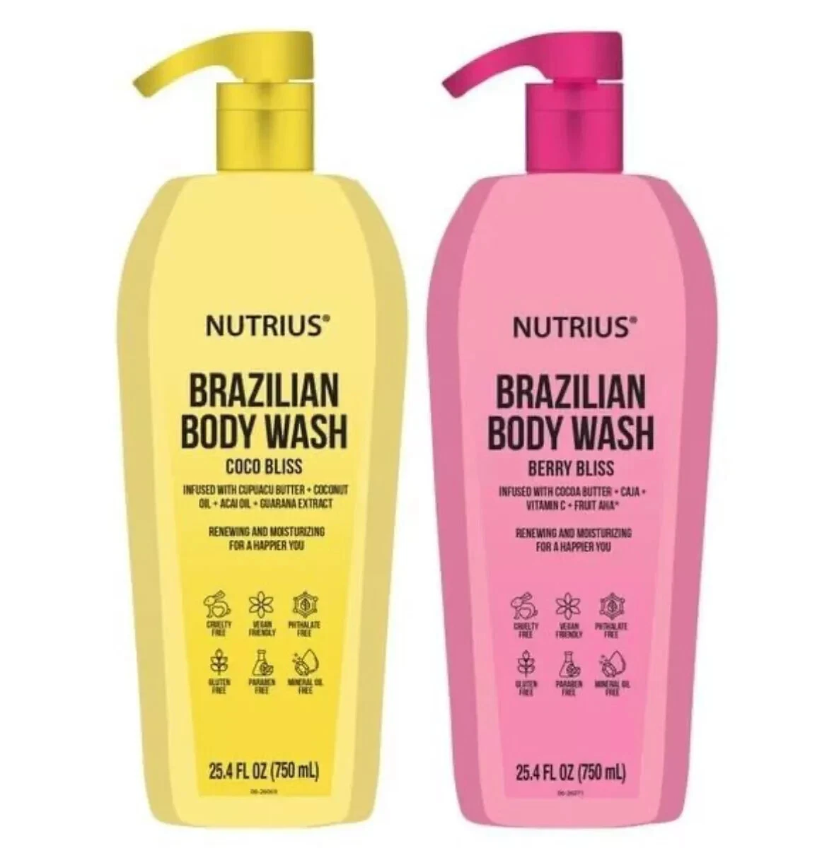 Nutrius Brazilian Body Wash Coco Berry Bliss Family-Size, 2 x 25.4 FL OZ