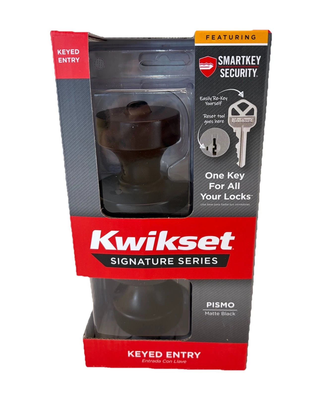 Kwikset Pismo Round Keyed Entry Door Knob W/ SmartKey In Matte Black