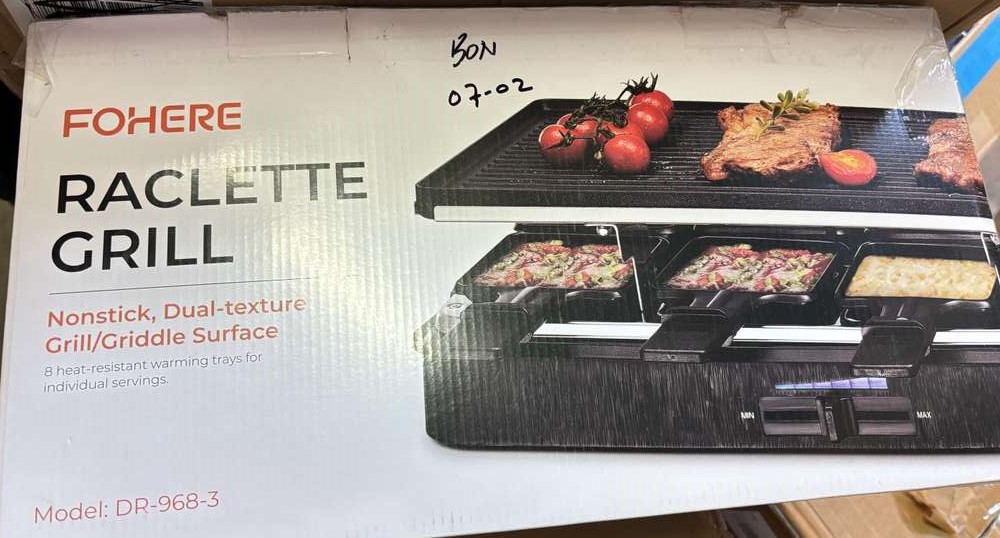 FOHERE Raclette Grill, 2-in-1 Rotatable Electric Indoor Raclette Table Grill, 1400W Raclette Machine for 8 with Reversible Non-Stick Plates, Includes 8 Cheese Pans for Family and Parties Fun