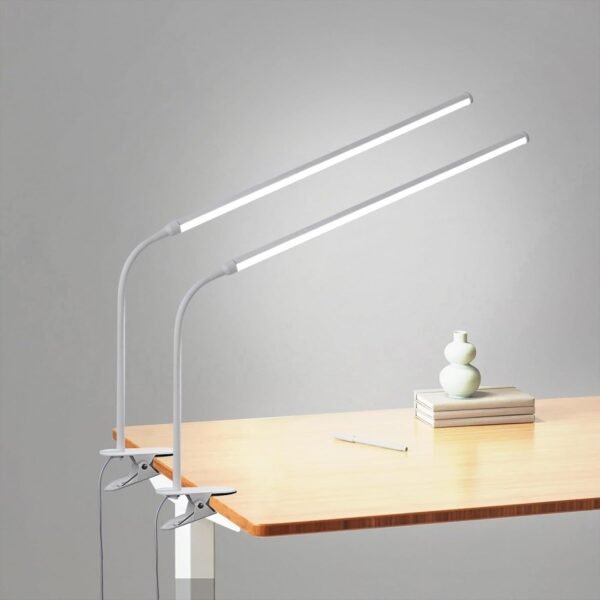 Buroraix 2-Pack LED Desk Lamp with Clamp,College Dorm Room Students Study Reading Desk Lights,Dimming,Hose Desk Lamps,Home Office Computer Light,gooseneck,Swing Arm Work Table Lamps,Clip Bed Light