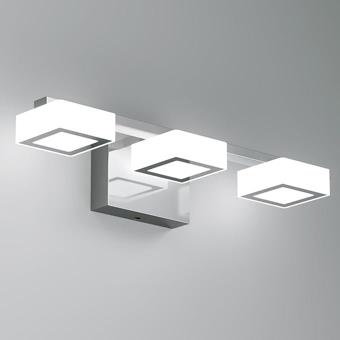 MYTH REALM LED Modern Bathroom Light Fixtures Over Mirror, 3-Light Dimmable Vanity Lights, Chrome Acrylic Bathroom Vanity Light, 2700K-6500K Adjustable, ETL Certificated