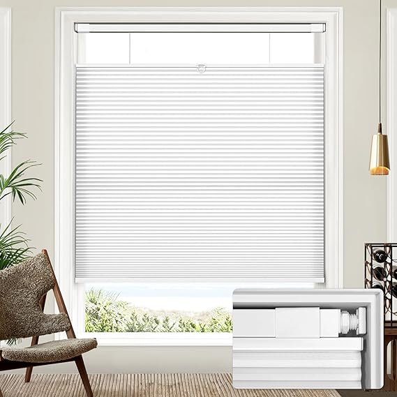 Lazblinds Upgraded Top Down Bottom Up (TDBU) Honeycomb Blinds, No Drill No Tools Easy Install Cordless Cellular Shades for Windows 21" W x 64" H, White - Light Filtering