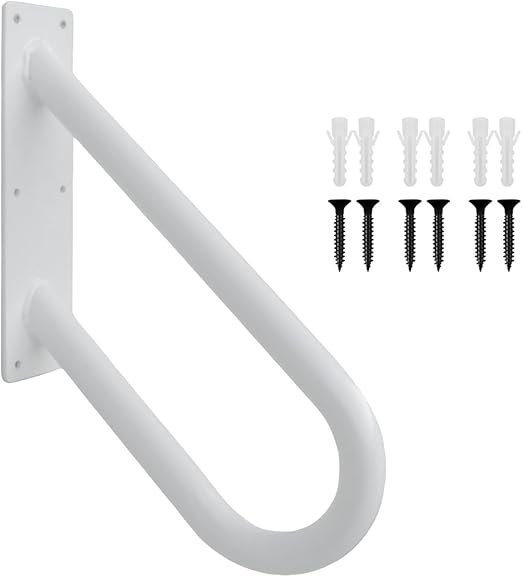U Shaped Wall Mount Handrails for Outdoor Steps & Indoor Stairs - Black & White Hold Tight Safety Handrail for Garage, Porch, Toilet, Yard and Garden