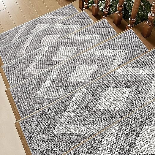 MatMaven Stair Treads for Wooden Steps Indoor, 14 Pack 9x28 Non Slip Carpet Stair Treads,Machine Washable Stair Runner Rugs with Peel & Stick Reusable TPE Backing for Kids Elders & Pets,Grey