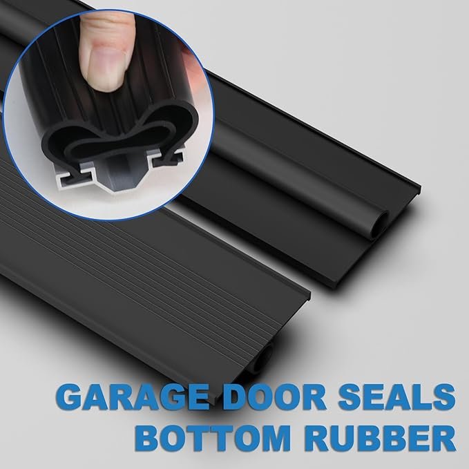 Duzzy 20 Feet Convex Shape Garage Door Seal Kits, Pre-drilled Heavy-Duty Weatherproofing Garage Door Rubber Seals Bottom Pakage with Aluminum Track Retainer Base Kits