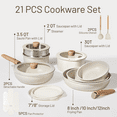 Carote 21 Pcs Cookware Set – Nonstick Pots & Pans, White Granite, Stackable Detachable Handles