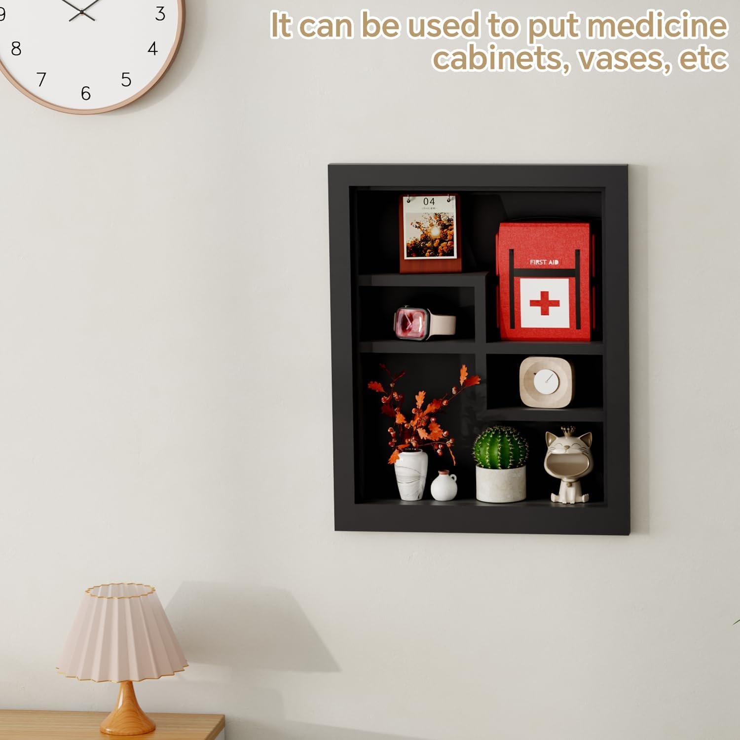 BPMFDTNL Solid Wood 14 X 18 Recessed Medicine Cabinet,2-Tier, Medicine Cabinet Organizer,Wall Niche, Bathroom Wall Cabinet, Recessed Bathroom Cabinet, Bathroom Cabinet with Storage Black - Image 3