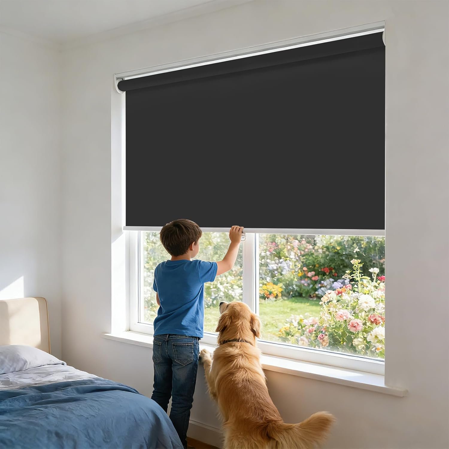 MYshade Blackout Cordless Roller Shades, Room Darkening Free-Stop Roll Up Blinds for Windows, Pull Down Blocking Blind for Home and Office, Easy to Install, 54" W X 72" H, Black - Image 3