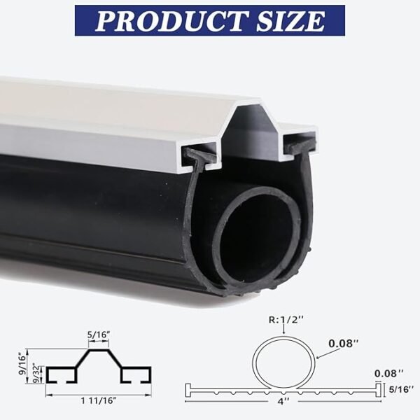 Ginchain Garage Door Seals, Convex Shape Aluminum Track with U+O Shape Garage Door Seals Bottom Rubber Retainer Base Kit, Universal Garage Door Weather Stripping Kit (16.5ft), T2-005