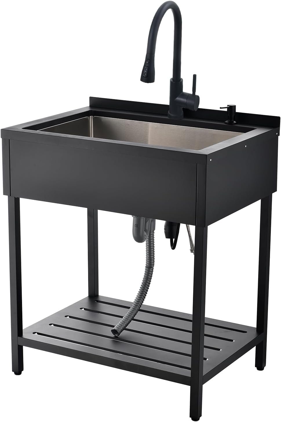 WMXQX Black Stainless Steel Utility Sink, 30.7"x21.65" x35" Freestanding Sink with Faucet Large Laundry Utility Sinks 16 Gauge Single Bowl Commericial Sinks for Kitchen Laundry Room Outdoor Garage - Image 7