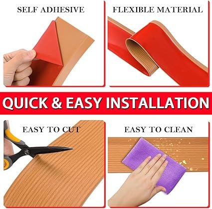 Vinyl Wall Base Baseboard Molding Trim 4" Flexible Self Adhesive Rubber Wall Base Moulding Trim Peel and Stick Design, 4 Inch x 100 Feet, Yellow Wood - Image 3