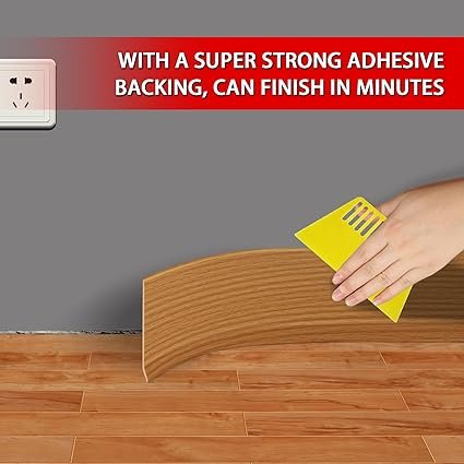 Vinyl Wall Base Baseboard Molding Trim 4" Flexible Self Adhesive Rubber Wall Base Moulding Trim Peel and Stick Design, 4 Inch x 100 Feet, Yellow Wood - Image 5