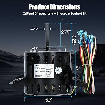 5KCP39LGV569BS Blower Fan Motor, HC43TE113 Blower Motor, 1/2 HP 115V 1075RPM 3SPD, Compatible with GE Genteq Bryant Payne Carrier HC43TE113, HC43TE113A, HB43TR113, 5KCP39LGSA06S - Image 2