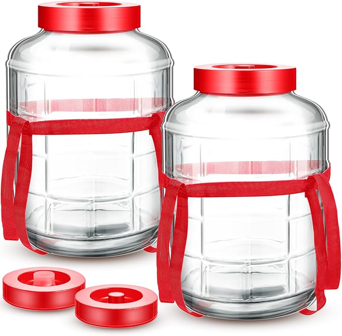 Havawish 2-Pack 5 Gallon Glass Fermentation Jars with Airlock Lids – Wide Mouth Carboy Fermentor Set with Carrying Harness for Wine, Beer & Home Brewing