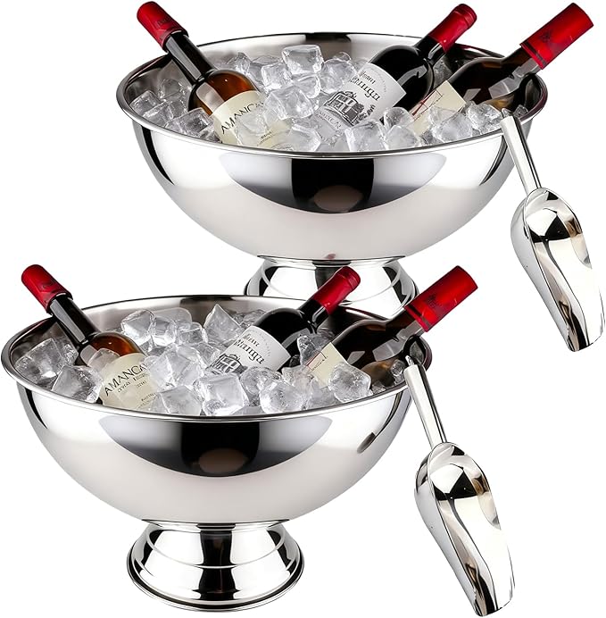 Large 13L Stainless Steel Ice Bucket – Champagne & Wine Cooler Bowl with Ice Scoop, Party Beverage Tub for Bar, Events & Entertaining