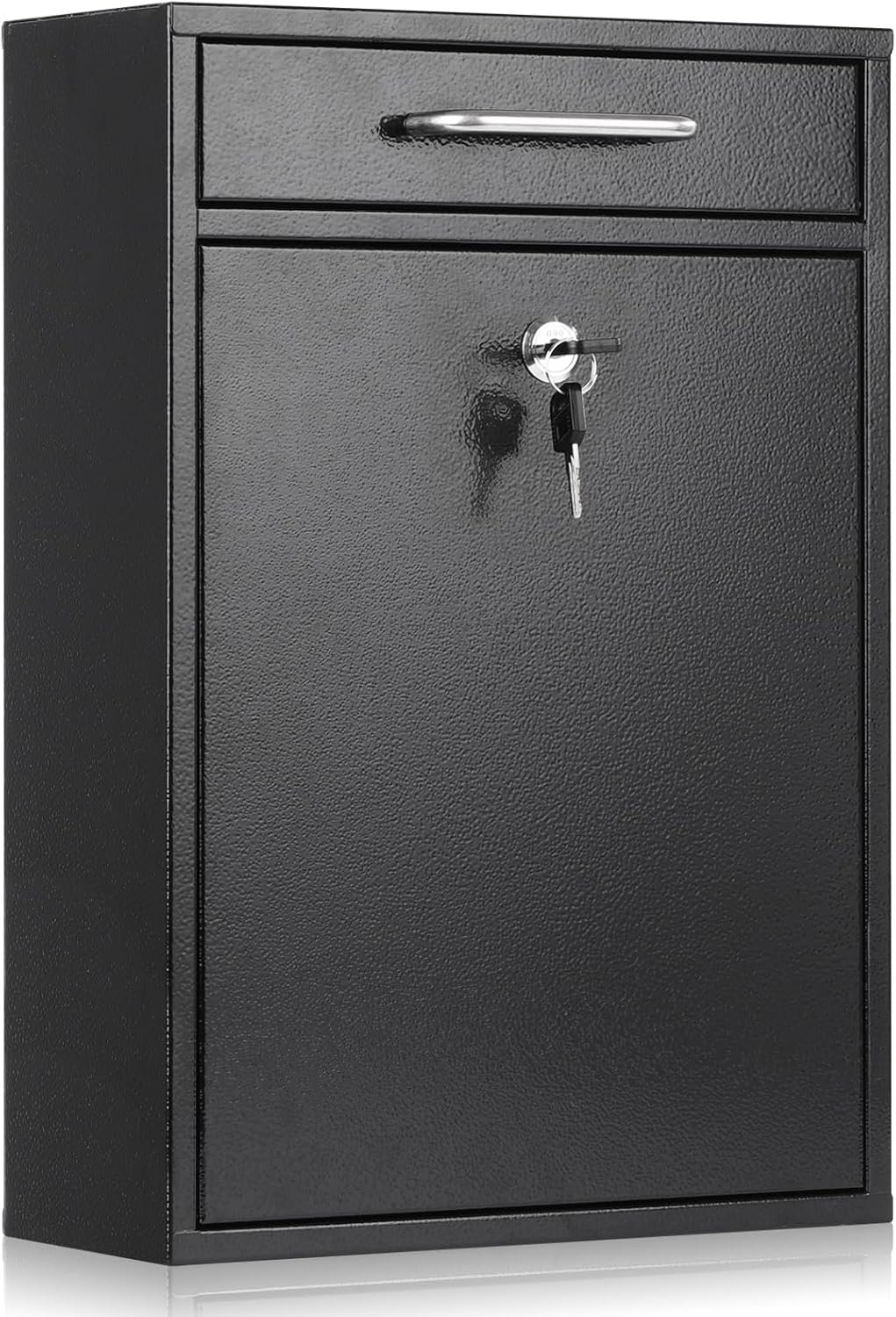 Metal Mailbox Wall Mount, Large Locking Mailbox with Key Lock, Hanging Secure Postbox, Security Key Drop Box, Collection Boxes, Black, XL Large