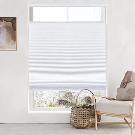 LazBlinds Top Down Bottom Up (TDBU) Cordless Cellular Shades – Blackout, Thermal Insulation, Noise Reduction, Light Blocking Honeycomb Blinds for Windows 37" W x 72" H, White - Blackout