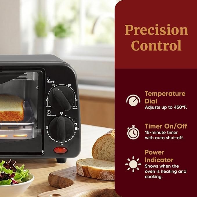 Compact Elite Gourmet Toaster Oven – 2-Slice Countertop Bake & Toast Oven - Image 4