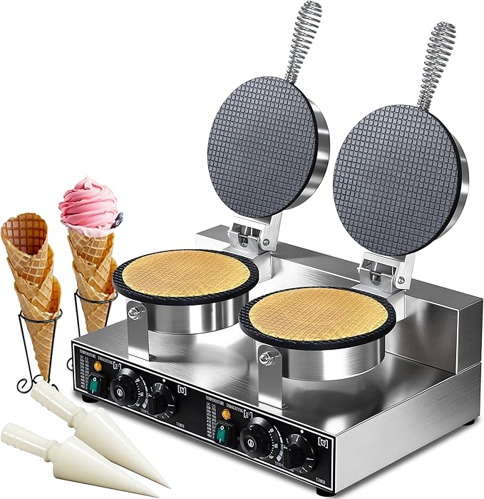 Commercial Waffle Cone Maker 2600W – Professional Ice Cream Cone Waffle Maker Machine, Non-Stick Electric Baker for Ice Cream Shops & Restaurants