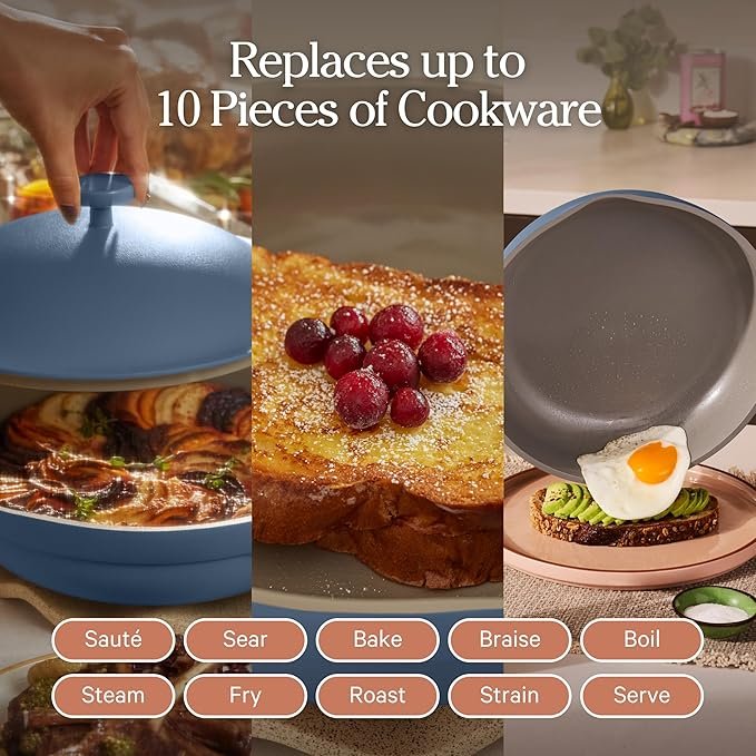 Tramontina All-in-One Plus Pan 5-Quart – Blue Ceramic Nonstick Multi-Use Cookware Set - Image 3
