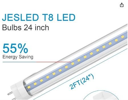 JESLED 2FT T8 LED Tube Light, 10W(24W Equiv.), 5000K Daylight, 1120LM, 24 Inch Type A+B LED Bulb, Plug & Play or Ballast Bypass, Double-Ended, F17T8 Fluorescent Replacement, Clear, 4 Pack, ETL - Image 3
