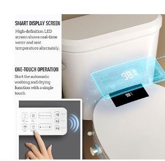 WLJBIDET Bidet Toilet Seat with Remote Control, Electronic Heated Bidet Seat with Adjustable Warm Water and Pressure, Warm Air Drying, Display Screen, Night Light, Slow Closed Toilet Lid, Elongated - Image 4