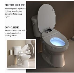 WLJBIDET Bidet Toilet Seat with Remote Control, Electronic Heated Bidet Seat with Adjustable Warm Water and Pressure, Warm Air Drying, Display Screen, Night Light, Slow Closed Toilet Lid, Elongated - Image 6