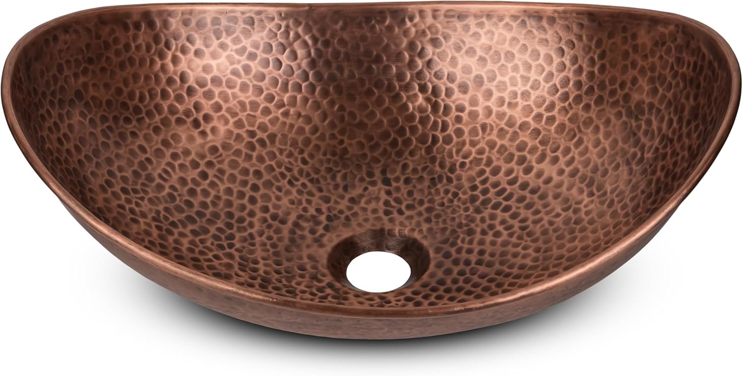Monarch Abode Bathroom Sink – 19-Inch Harbor Vessel Bathrooms Countertop Sink, Bathroom Vessel Sinks, Above Counter Hand Hammered Pure Copper Bath Sinks for Restroom Vanity or Powder Room