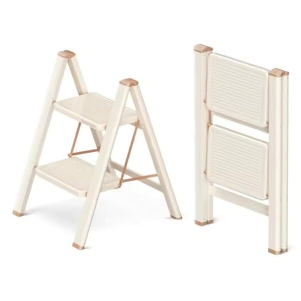 Valeo 2 Step Ladder,Lightweight Folding Step Stool with Wide Anti-Slip Pedal, 330LBS Capacity, Heavy Duty,Sturdy Iron Metal Step Stool for Home, Kitchen, Closet, Adults, Cream White