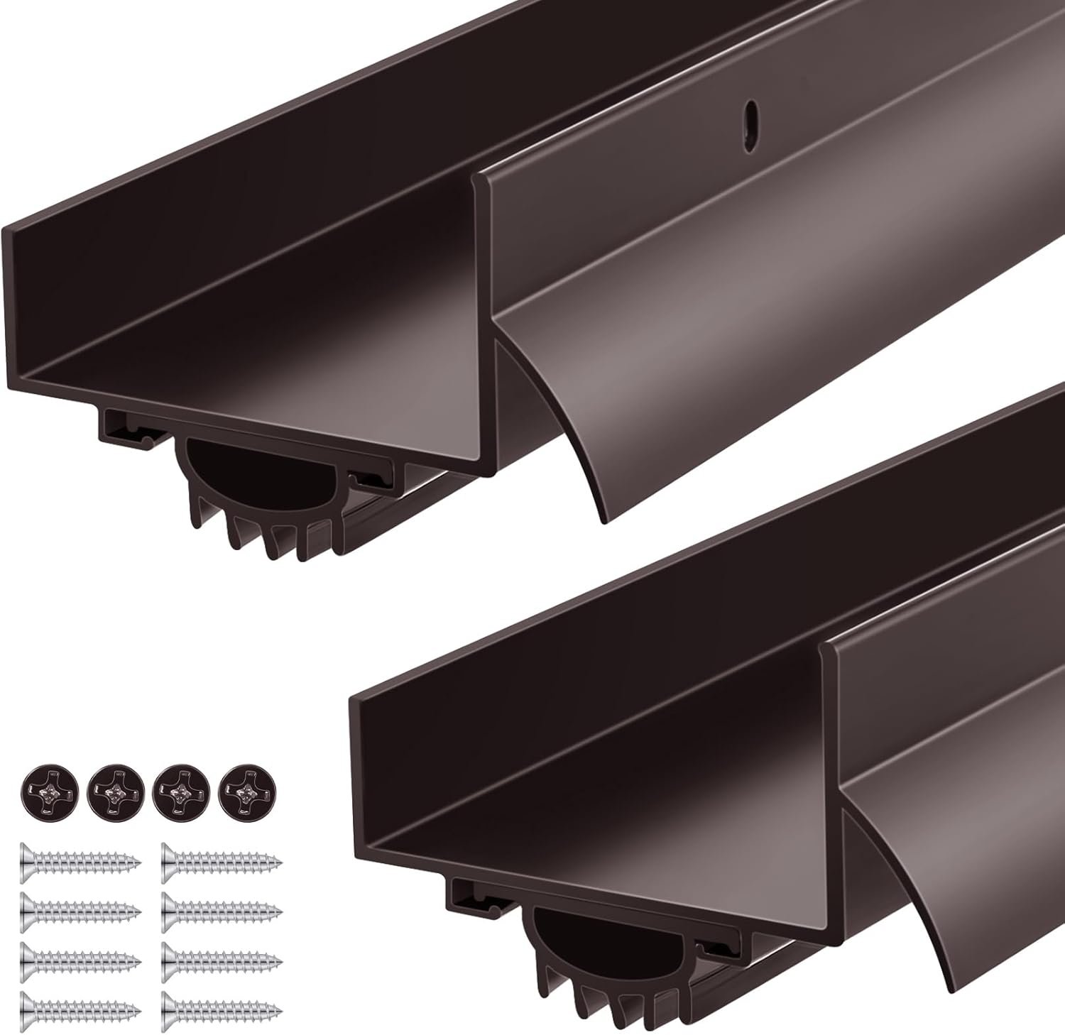 MorningRo 2 Pcs 1-3/4" x 36" U Shaped Aluminum Door Sweep for Bottom of Door with Drip Cap Screw-on Metal Weather Stripping Seal Draft Stopper Threshold for Exterior Front Doors (Brown)