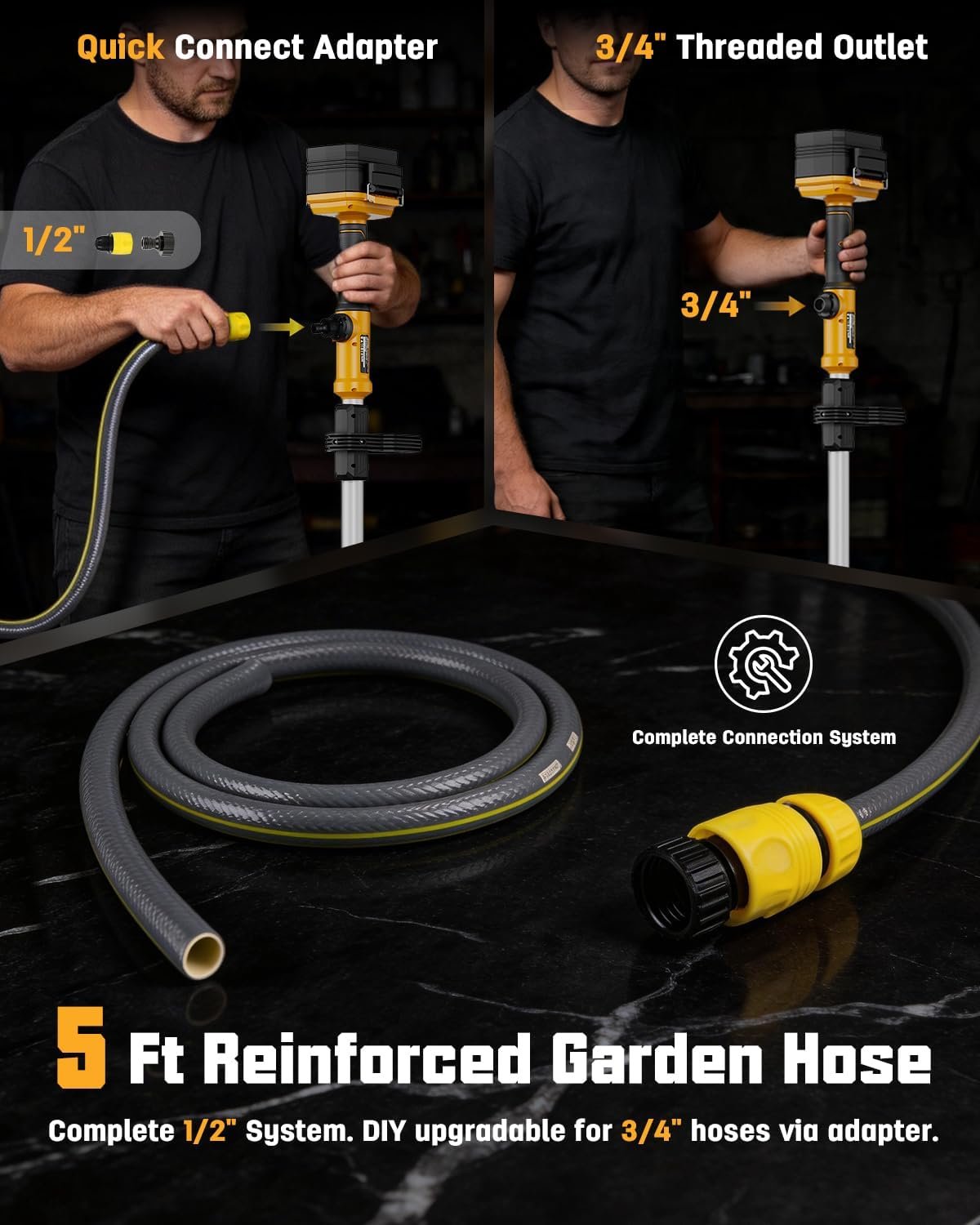 Cordless Stick Water Transfer Pump Compatible with DeWalt 20V Max Battery (Tool Only), 720 GPH Portable Electric Utility Pump with 32FT Lift, Brushless Sump Pump for Pool, Garden, Pond, RV and Boat - Image 3