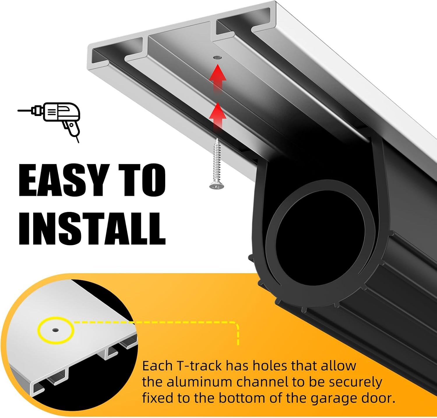 Jin&Bao Garage Door Bottom Seal with Pre-drilled Aluminum Track Retainer Base Kit, Heavy Duty U+O Ring Combination Weather Stripping Seals (16FT) - Image 3