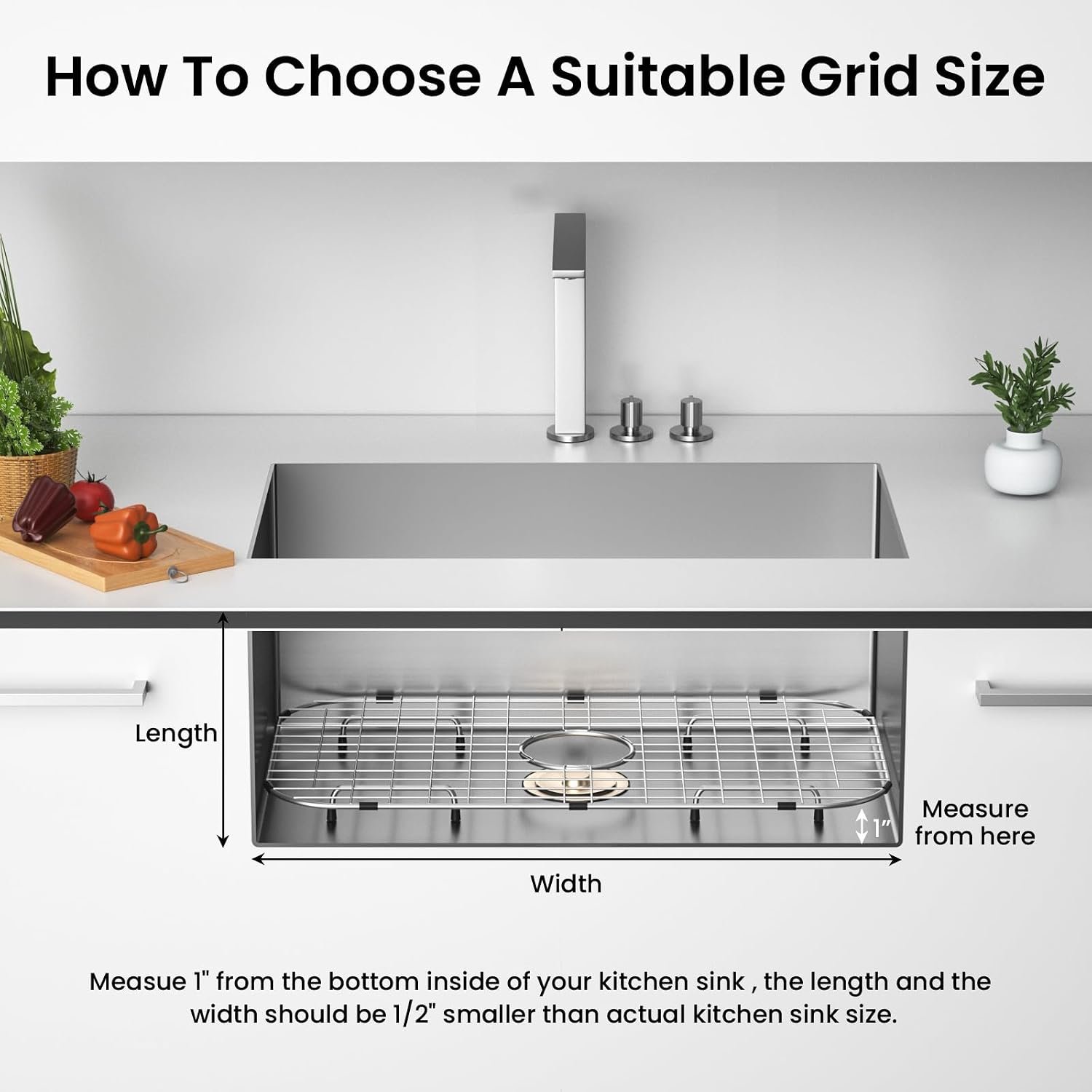 Sink Protector Grid 26-1/16" x 14-1/16", Centered Drain with Corner Radius 3-1/2", 304 Stainless Steel Material (Centered Drain) for Single Bowl Kitchen Sink - Image 3