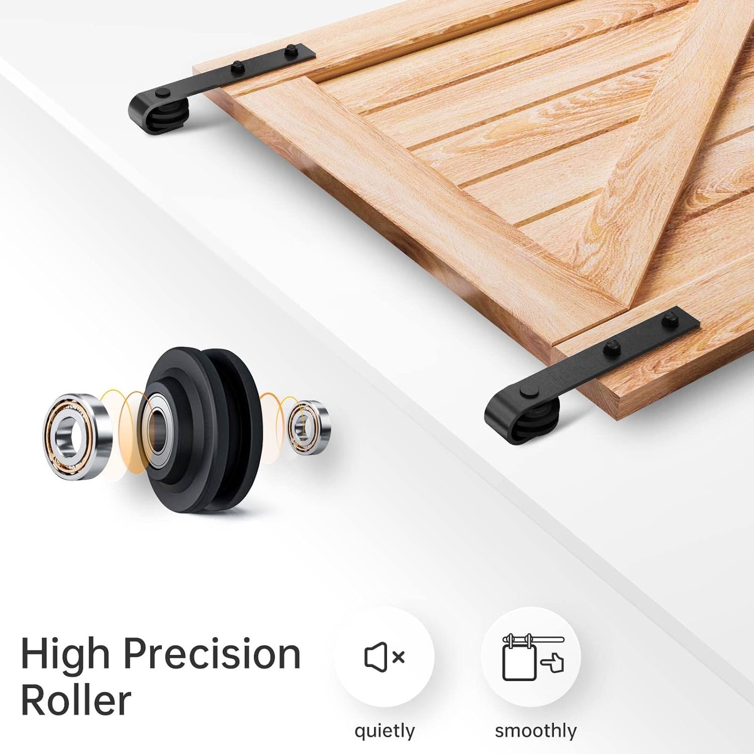 EaseLife 8 FT Double Door Sliding Barn Door Hardware Track Kit,Basic J Pulley,Heavy Duty,Slide Smoothly Quietly,Easy Install (8FT Track Kit for Double 24" Wide Door) - Image 2