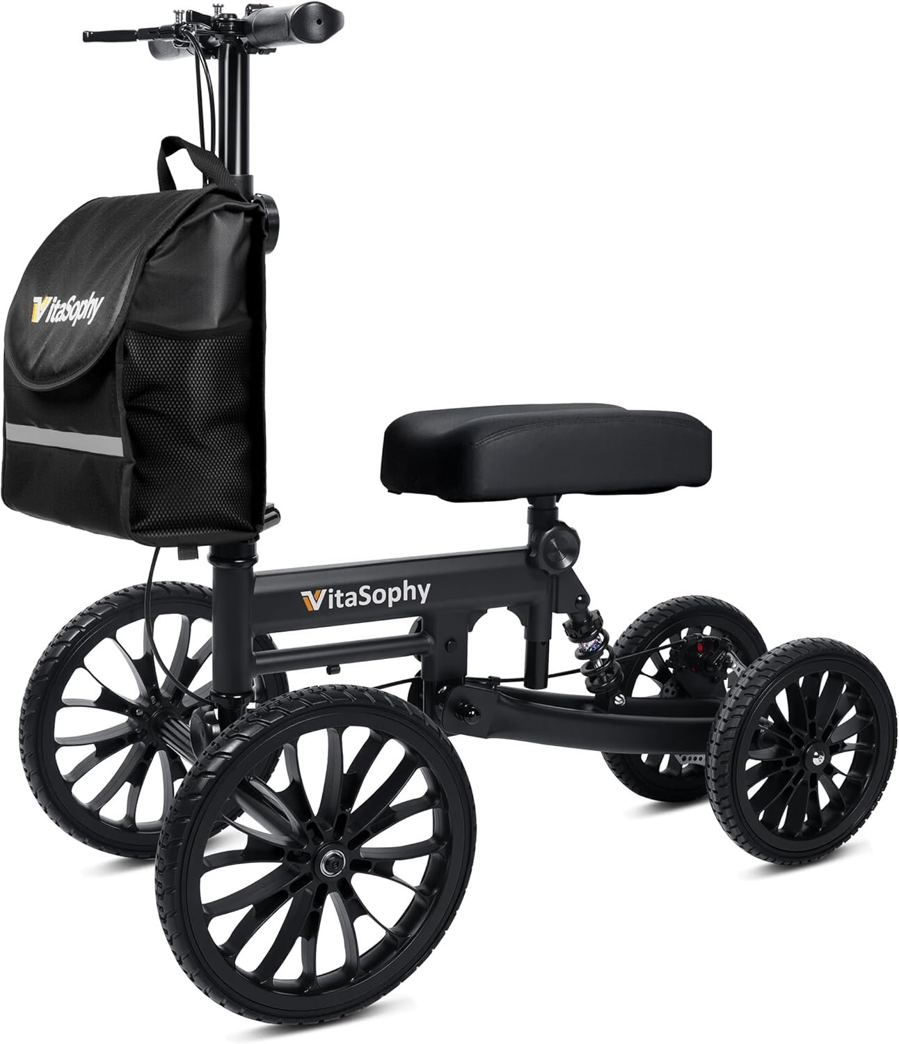 VitaSophy Knee Scooter with Disc Brake, Steerable Knee Walker for Adults,Foldable Rover Scooter forBroken Foot Injured Leg Crutch,Black