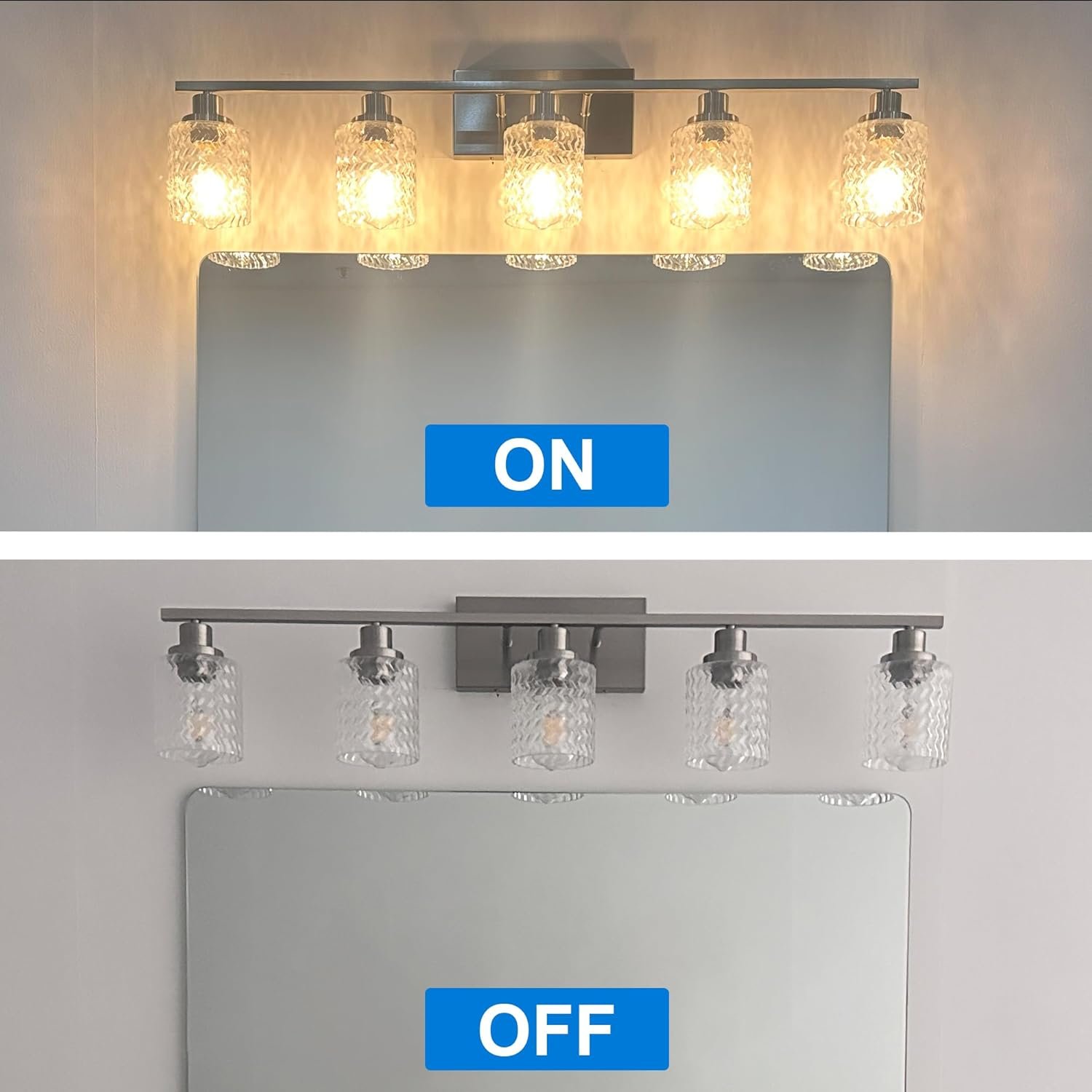 MELUCEE 4 Lights Brushed Nickel Vanity Light Modern Bathroom Light Fixtures with Hammered Glass Shade, Indoor Metal Wall Lights for Powder Room Hallway Kitchen, E26 Base - Image 5