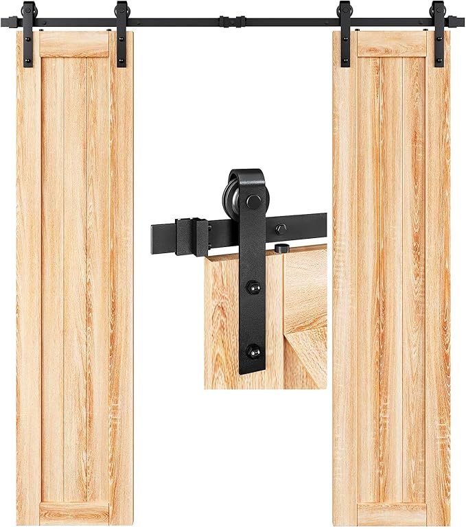 EaseLife 6.6 FT Double Door Sliding Barn Door Hardware Track Kit,Basic J Pulley,Heavy Duty,Slide Smoothly Quietly,Easy Install (6.6FT Track Kit for Double 20" Wide Door)