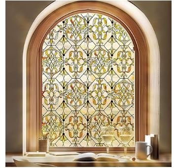 OHTMERU 3D Stained Glass Window Privacy Film, Heat Control UV Blocking Static Cling Decorative Window Film for Bathroom,Front Door,Home Non Adhesive,35.4 x 78.7 inches Verdant Whispers