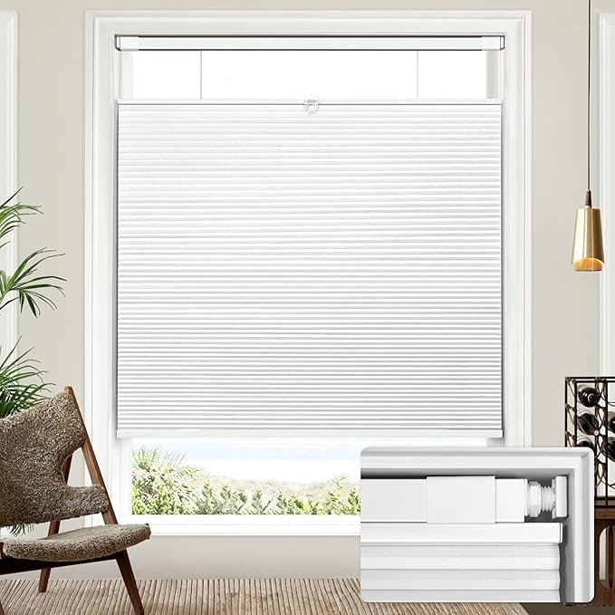 Lazblinds Upgraded Top Down Bottom Up (TDBU) Honeycomb Blinds, No Drill No Tools Easy Install Cordless Cellular Shades for Windows 47 W x 72 H, White - Blackout